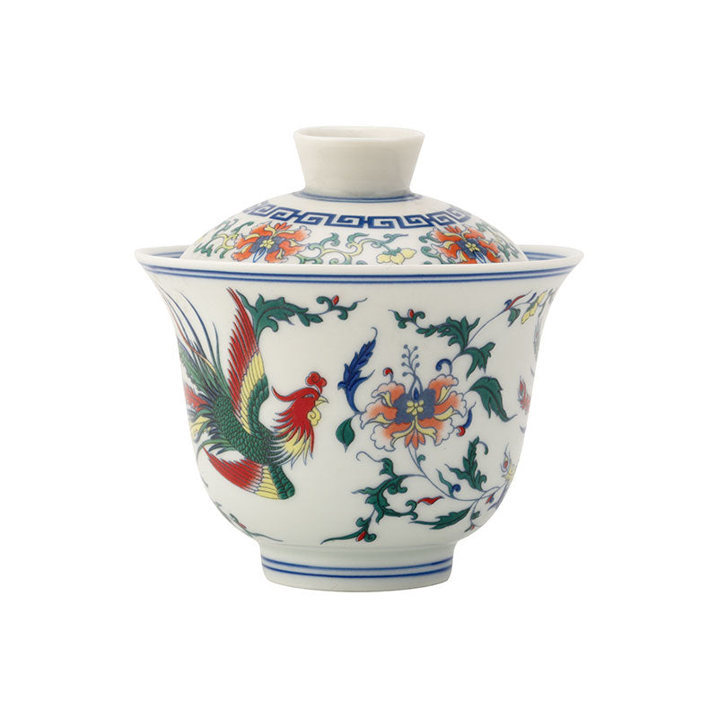 Colorful Dragon and Phoenix Porcelain Gaiwan 135ml - • Teaware House