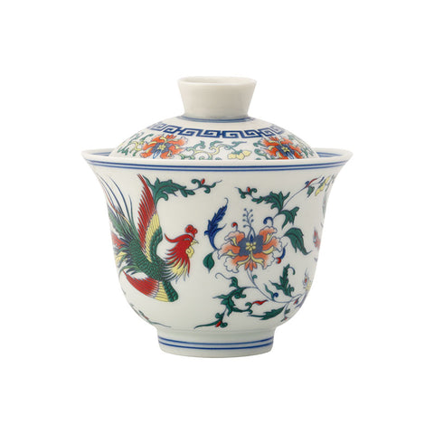 Colorful Dragon and Phoenix Porcelain Gaiwan 135ml - • Teaware House