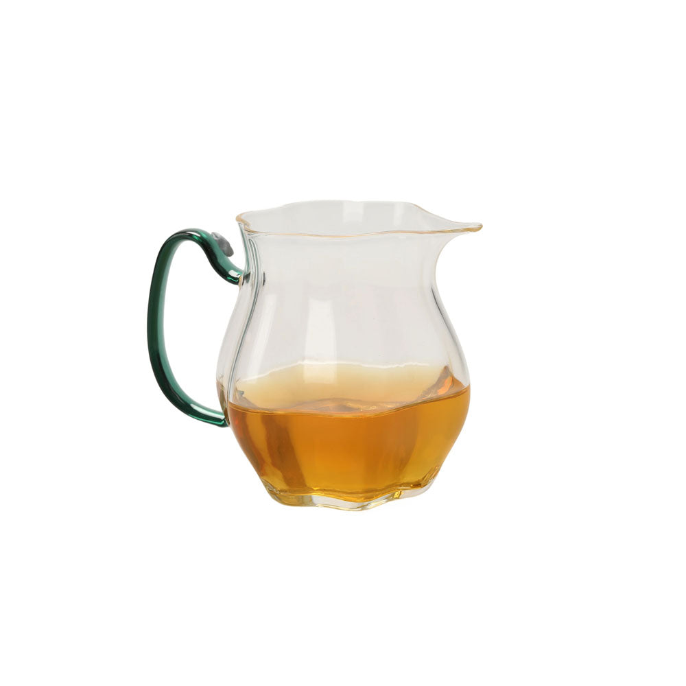 Green Handled Flower Shaped Glass Tea Pitcher - • Teaware House