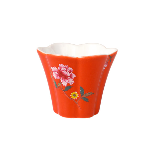 Red Coral Glaze Butterfly and Flower Tulip Teacup -  • Teaware House