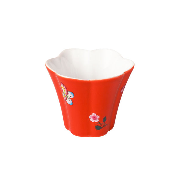 Red Coral Glaze Butterfly and Flower Tulip Teacup -  • Teaware House