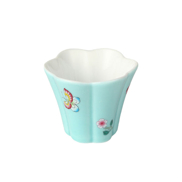 Turquoise Blue Glaze Butterfly and Flower Tulip Teacup -  • Teaware House