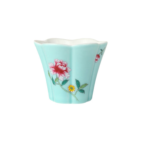 Turquoise Blue Glaze Butterfly and Flower Tulip Teacup -  • Teaware House