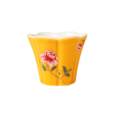 Orange Glaze Butterfly and Flower Tulip Teacup -  • Teaware House