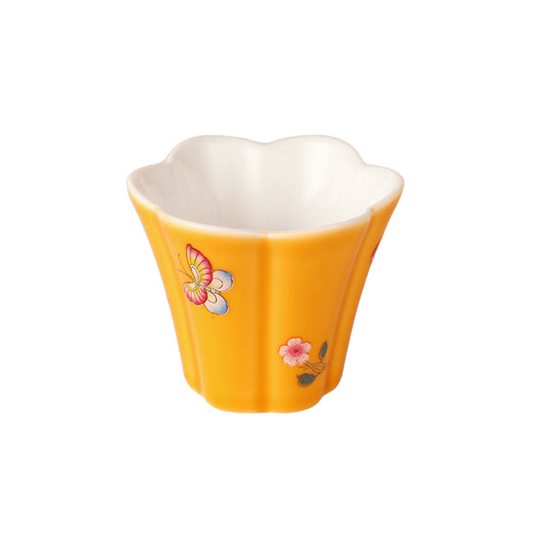 Orange Glaze Butterfly and Flower Tulip Teacup -  • Teaware House