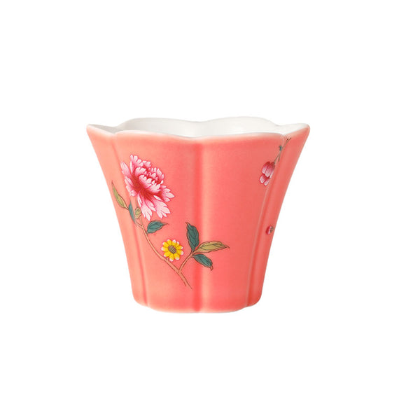 Peach Pink Glaze Butterfly and Flower Tulip Teacup -  • Teaware House