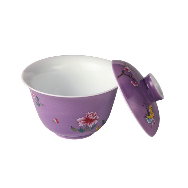 Lavender Glaze Butterfly and Flower Porcelain Gaiwan 95ml -  • Teaware House