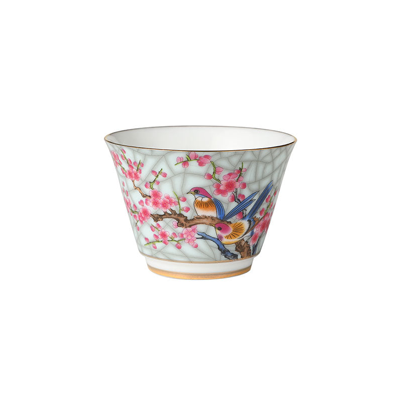 Faux Crack Glaze Birds Singing on Branches Bell Teacup -  • Teaware House