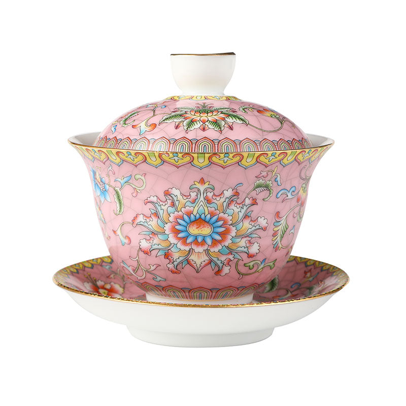 Entwined Lotus Pattern Pink Enamel Style Gaiwan 140ml -  • Teaware House
