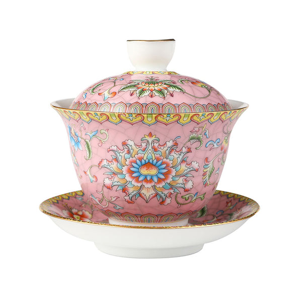 Entwined Lotus Pattern Pink Enamel Style Gaiwan 140ml -  • Teaware House
