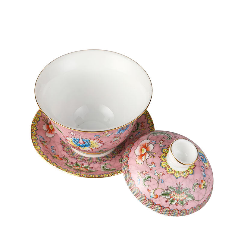 Entwined Lotus Pattern Pink Enamel Style Gaiwan 140ml -  • Teaware House