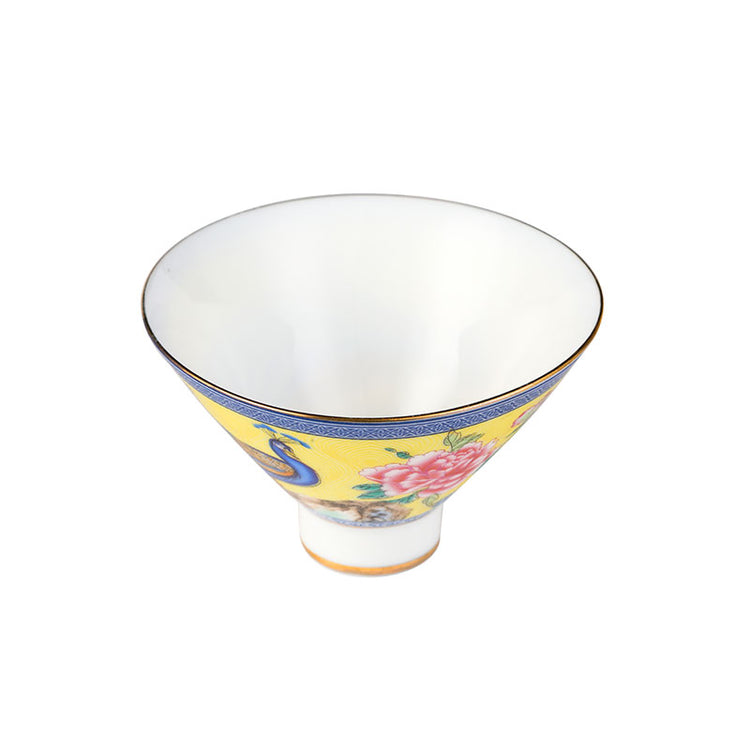 Yellow Peacock and Flower Douli Teacup -  • Teaware House