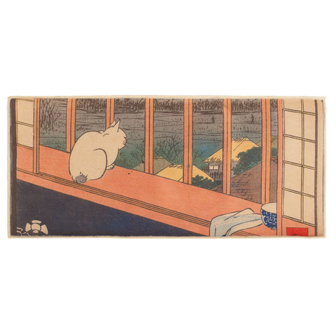 Tea Towel Japanese Painting -Curious Cat by the Window -  • Teaware House