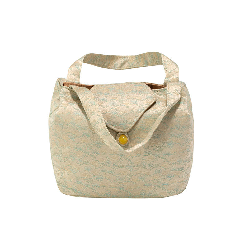 Quilted Jacquard Fabric Teaware Bag- Pearl White Pine Needle -  • Teaware House