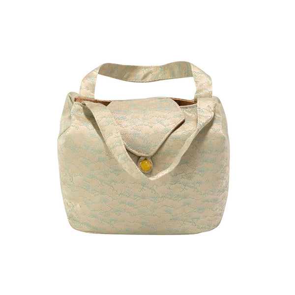 Quilted Jacquard Fabric Teaware Bag- Pearl White Pine Needle -  • Teaware House