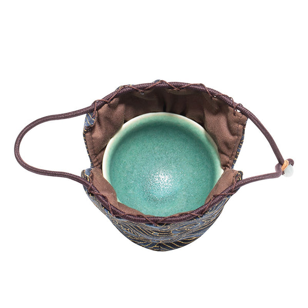 Drawstring Quilted Cloth Teaware Bag-Black with Gold Wave Pattern -  • Teaware House