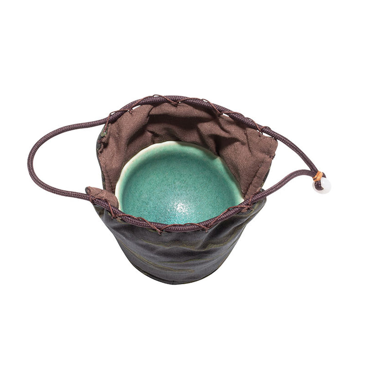 Drawstring Quilted Silk Teaware Bag-Black with Green Clouds Pattern -  • Teaware House