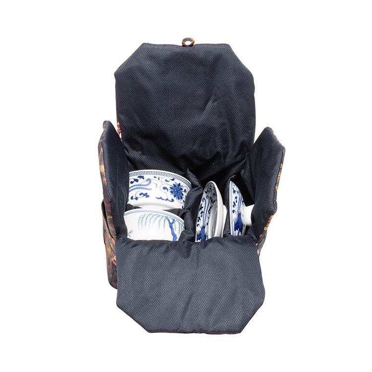 Quilted Cloth Teaware Bag-Blossoms on Coffee Cloth -  • Teaware House