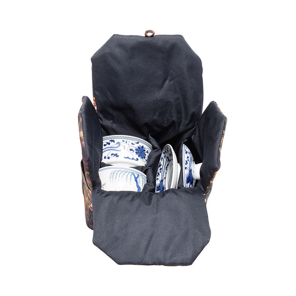 Quilted Cloth Teaware Bag-Blossoms on Coffee Cloth -  • Teaware House