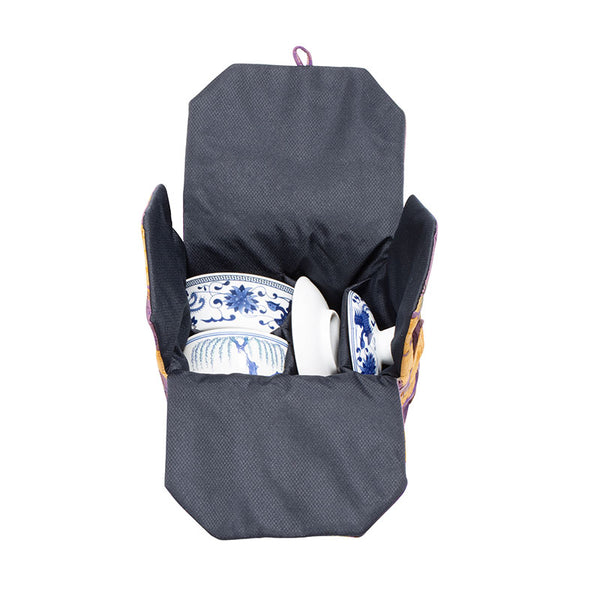 Quilted Cloth Teaware Bag-Yellow and Purple Floral Pattern -  • Teaware House