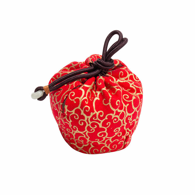 Drawstring Quilted Cloth Teaware Bag-Red with Golden Clouds Pattern -  • Teaware House