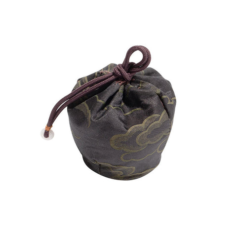 Drawstring Quilted Silk Teaware Bag-Black with Green Clouds Pattern -  • Teaware House