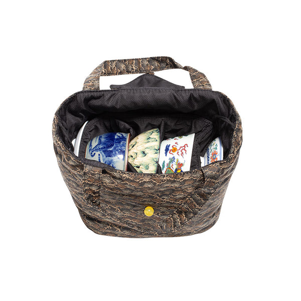 Quilted Jacquard Fabric Teaware Bag- Black Pine Needle -  • Teaware House