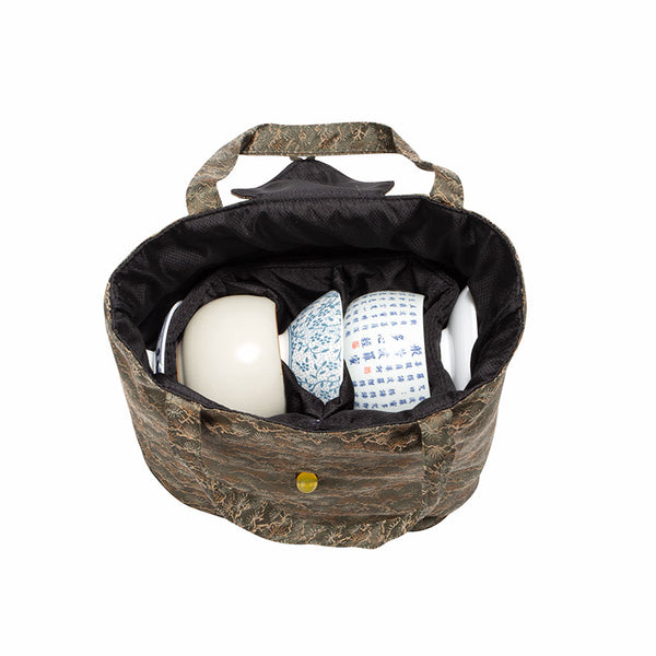 Quilted Jacquard Fabric Teaware Bag- Green Pine Needle -  • Teaware House