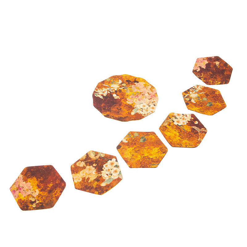 Teapot and Teacup Mat Set - Peach Blossom Flower on Orange Cloth - One Set • Teaware House