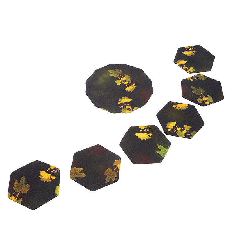 Teapot and Teacup Mat Set - Yellow Leaves on Shadow Green Cloth - One Set • Teaware House