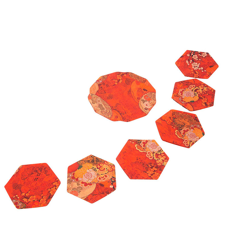 Teapot and Teacup Mat Set - Traditional Chinese Red Printing - One Set • Teaware House