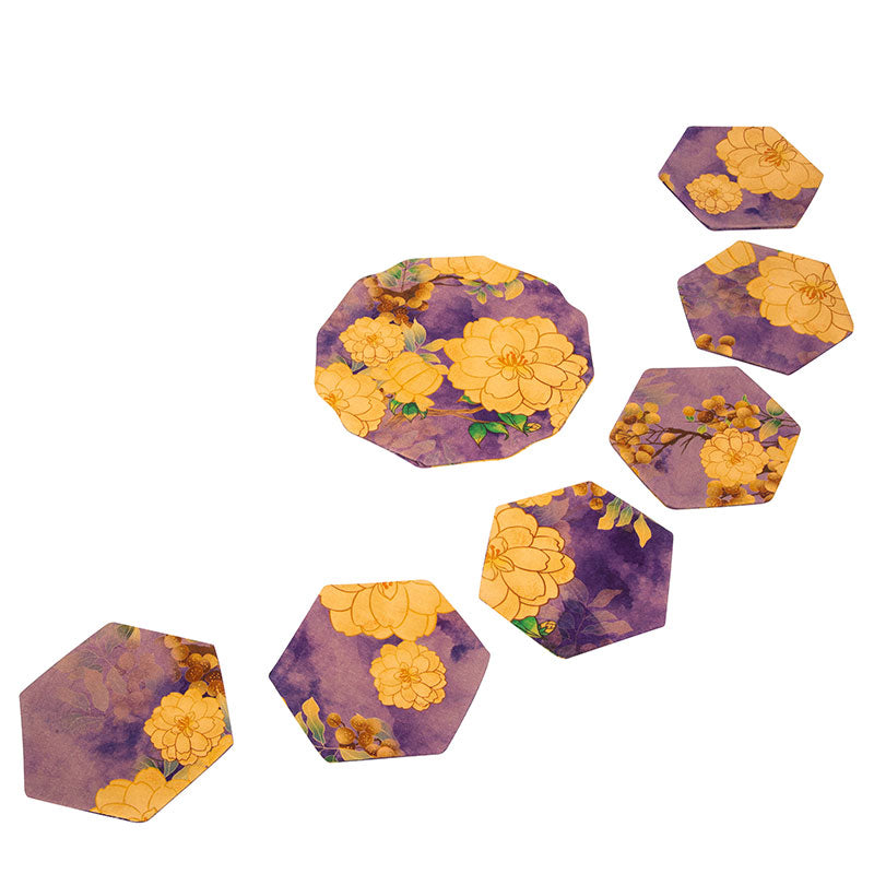 Teapot and Teacup Mat Set - Big Yellow Flowers on Purple Cloth - One Set • Teaware House