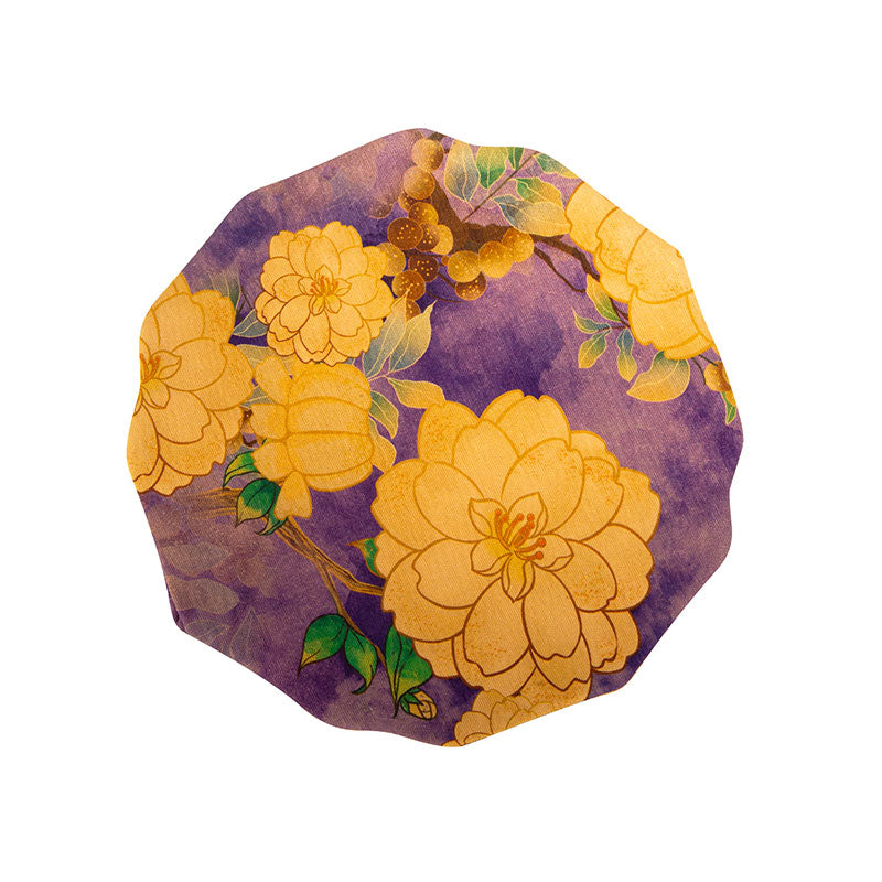 Teapot and Teacup Mat Set - Big Yellow Flowers on Purple Cloth -  • Teaware House