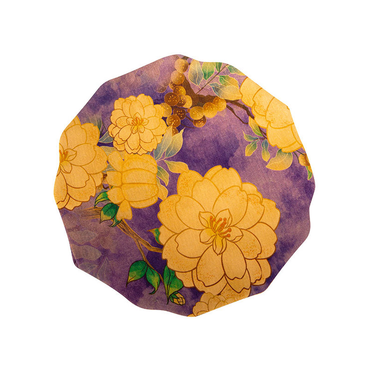 Teapot and Teacup Mat Set - Big Yellow Flowers on Purple Cloth -  • Teaware House