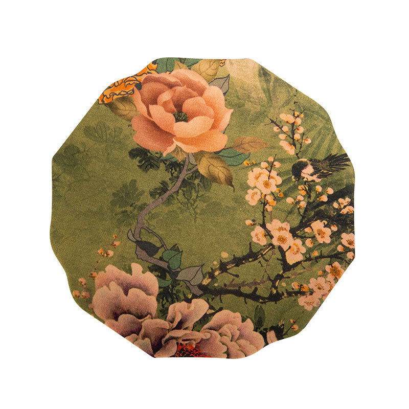 Teapot and Teacup Mat Set - Pink Flowers and Birds on Green Cloth -  • Teaware House