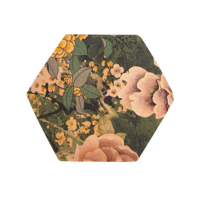 Teapot and Teacup Mat Set - Pink Flowers and Birds on Green Cloth -  • Teaware House