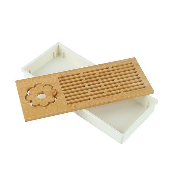 Simple Plastic and Bamboo Tea Tray White -  • Teaware House