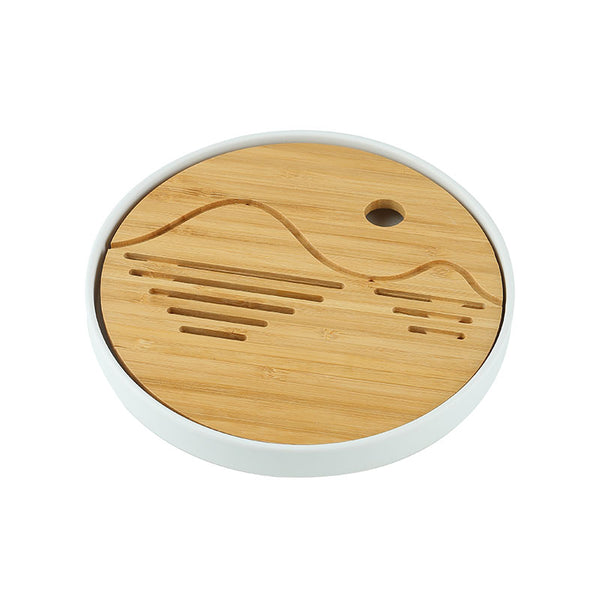 Round Melamine and Bamboo Gongfu Tea Tray White - • Teaware House
