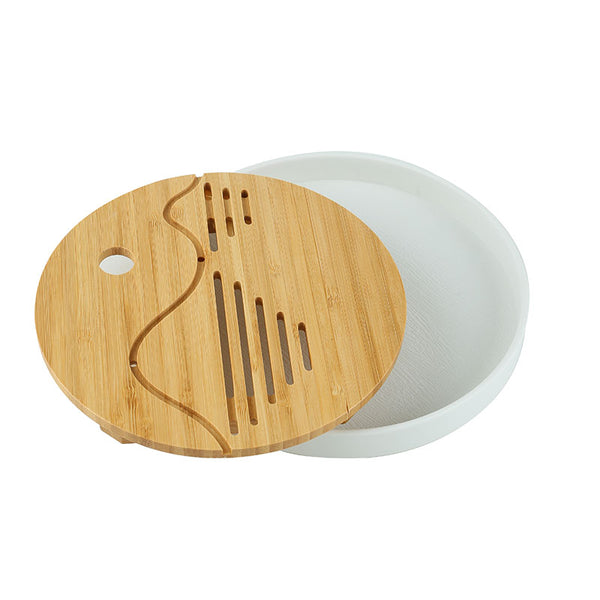Round Melamine and Bamboo Gongfu Tea Tray White - • Teaware House