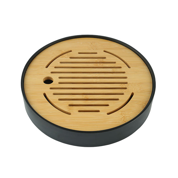 Round Melamine and Bamboo Gongfu Tea Tray Black - • Teaware House