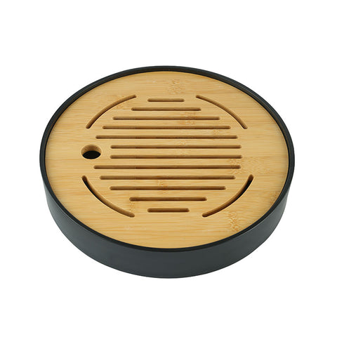 Round Melamine and Bamboo Gongfu Tea Tray Black - • Teaware House