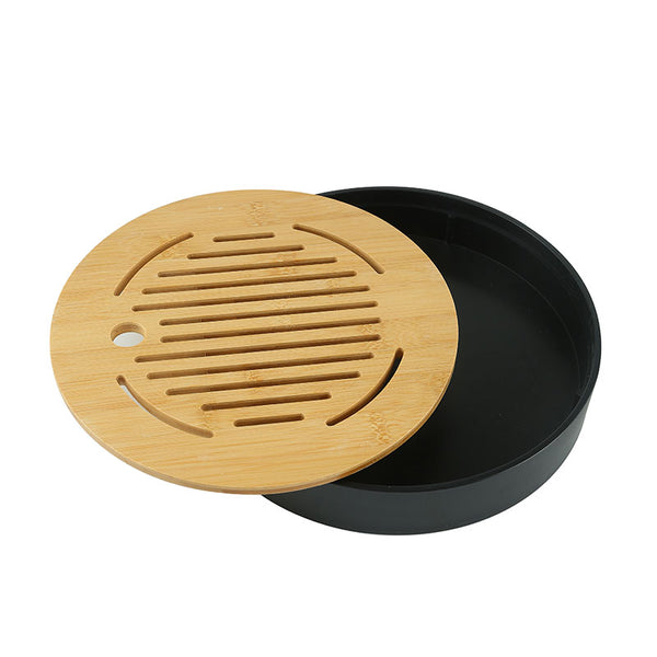 Round Melamine and Bamboo Gongfu Tea Tray Black - • Teaware House
