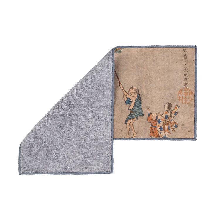 Tea Towel with Japanese Painting - Old man hitting tree -  • Teaware House