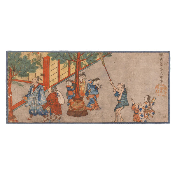 Tea Towel with Japanese Painting - Old man hitting tree -  • Teaware House