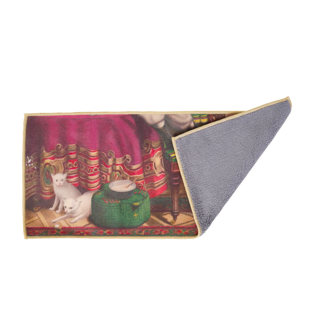 Tea Towel with Painting -Cats Playing Wool Ball - • Teaware House