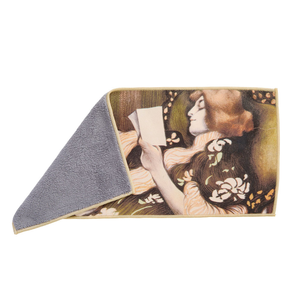 Tea Towel with Painting -Reading with Cat on lap - • Teaware House