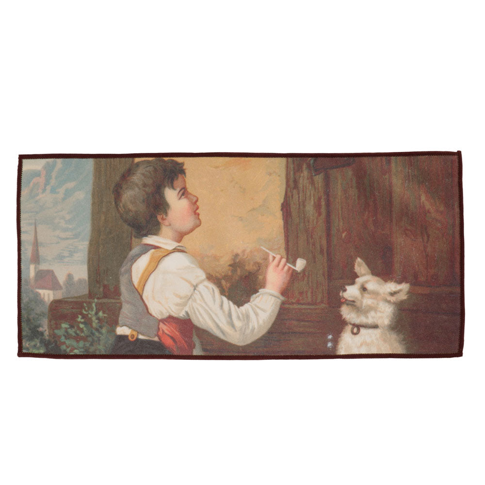 Tea Towel with Painting -Boy Painting With A Dog - • Teaware House