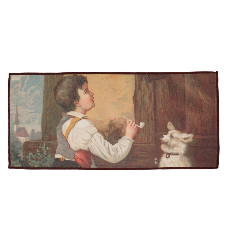 Tea Towel with Painting -Boy Painting With A Dog - • Teaware House