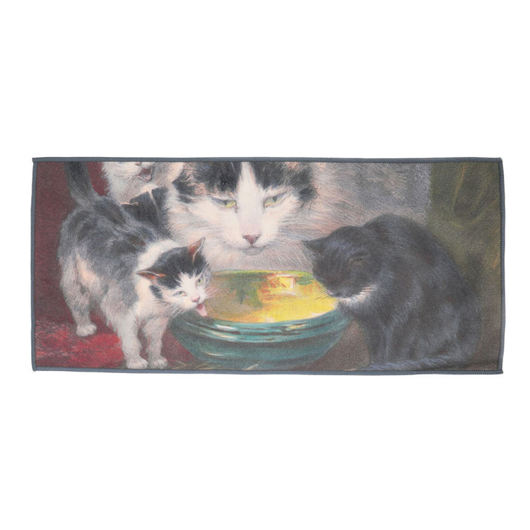 Tea Towel with Painting -Cats Licking Soup Bowl - • Teaware House
