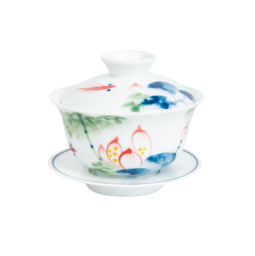 Red Lotus and Goldfish Porcelain Gaiwan 135ml -  • Teaware House